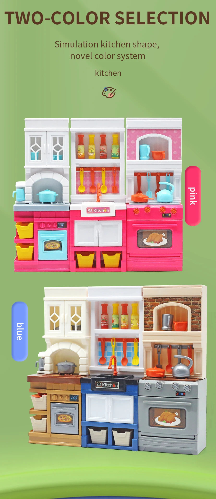 DIY Kid Play House Simulation Kitchen Pretend Toys Kitchenware Lighting and Sounds Cooking Game Set Children Fun Educational Toy.