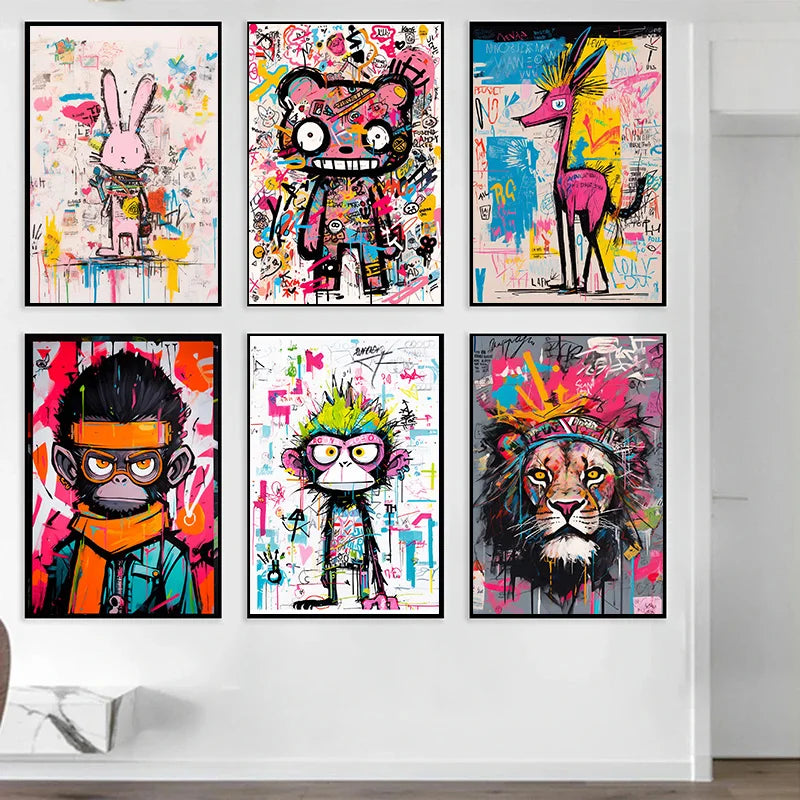 Animation Room Decor Animals Decoration Wall Art Coloured Home Decorations Canvas Painting Graffiti Cartoon Painted Decororation.