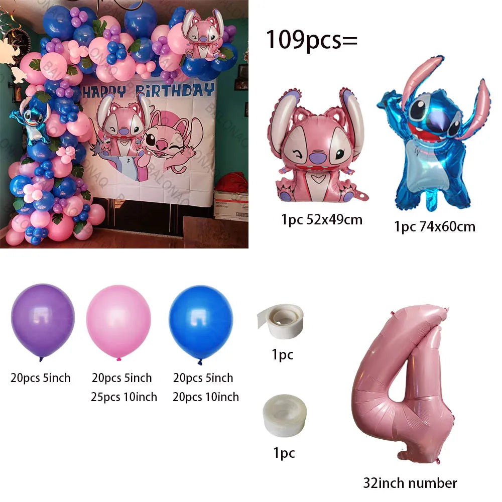 1set Disney Lilo & Stitch Thema Geburtstag Party Luftballons Bogen Girlande Kette Kit Kinder Aufblasbare Spielzeug Globos Geschenke liefert.