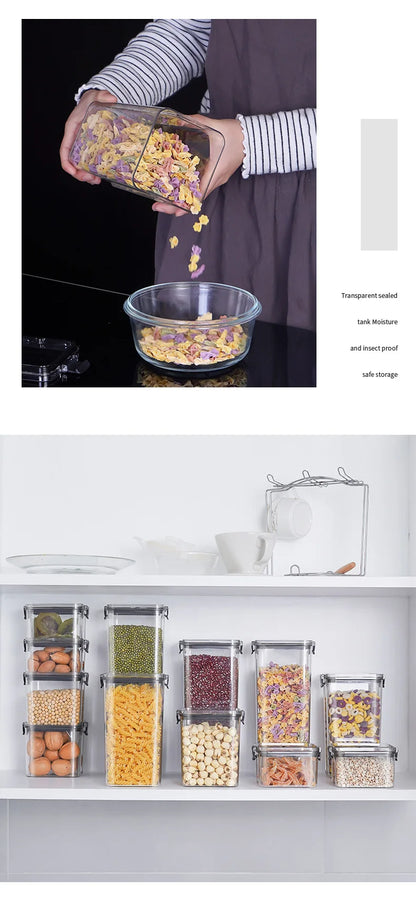 Transparent Food Storage Containers Kitchen Storage Airtight Cans Plastic Storage Boxes Stackable Food Storage Boxes.