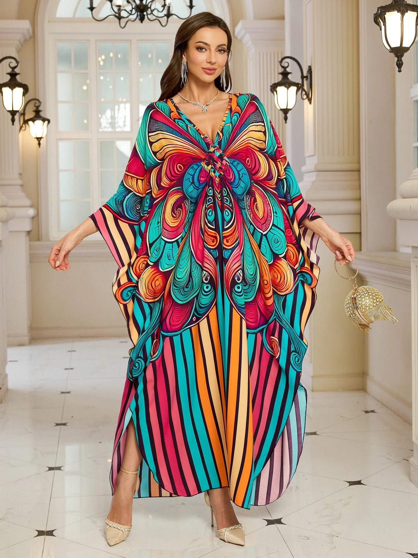 Kaftan-Kleider für Damen, Wellenhals-Badeanzug, Überwurf, Kaftan-Kleid, Übergröße, übergroßes langes Strandkleid