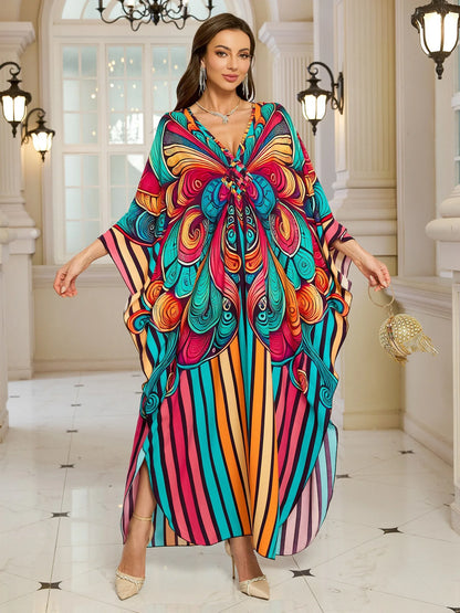 Kaftan-Kleider für Damen, Wellenhals-Badeanzug, Überwurf, Kaftan-Kleid, Übergröße, übergroßes langes Strandkleid