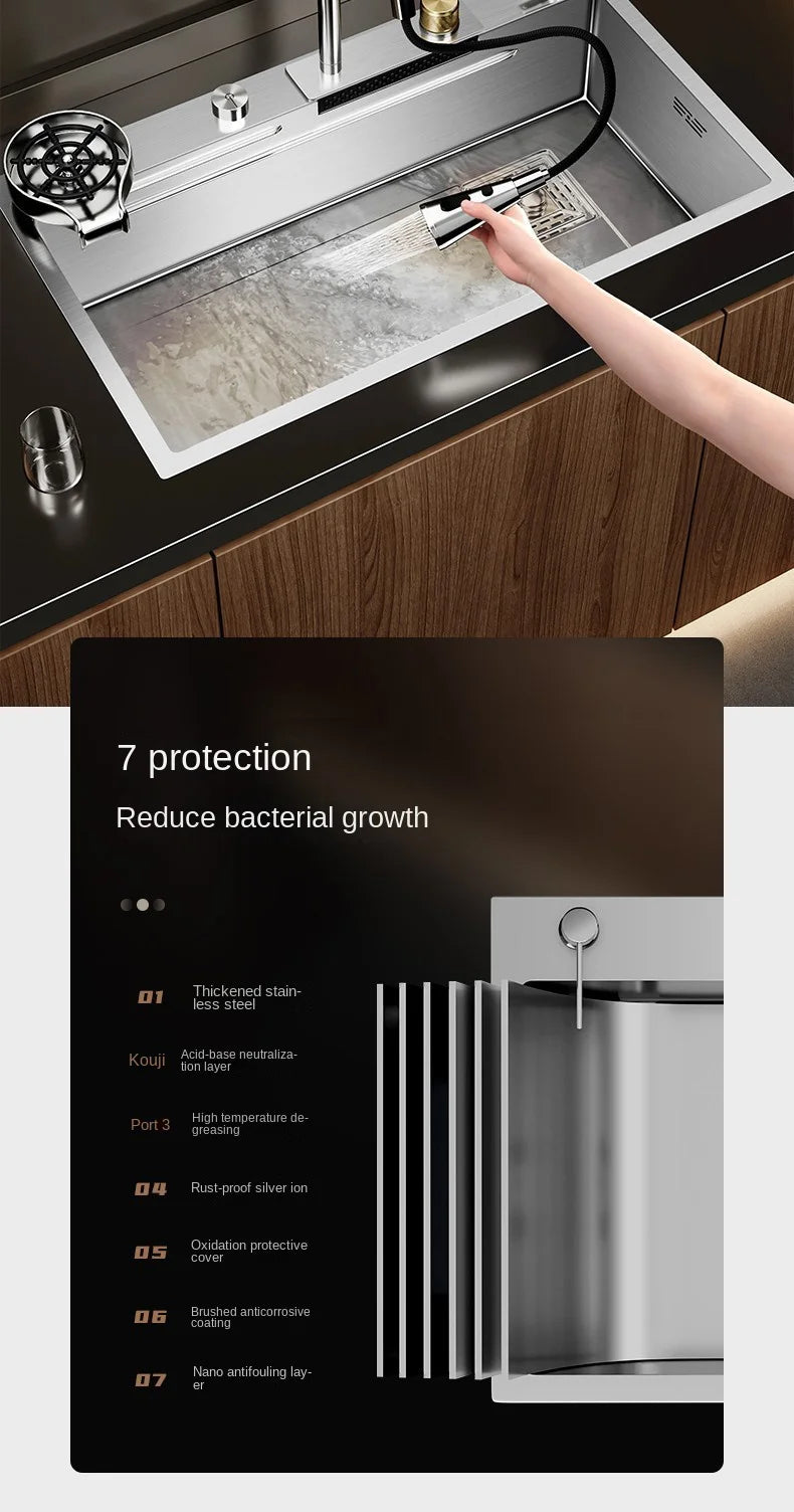 304 Stainless Steel Sink Waterfall Large Single Slot Kitchen Sink Vegetable Sink Stainless Steel Sink Household Sink