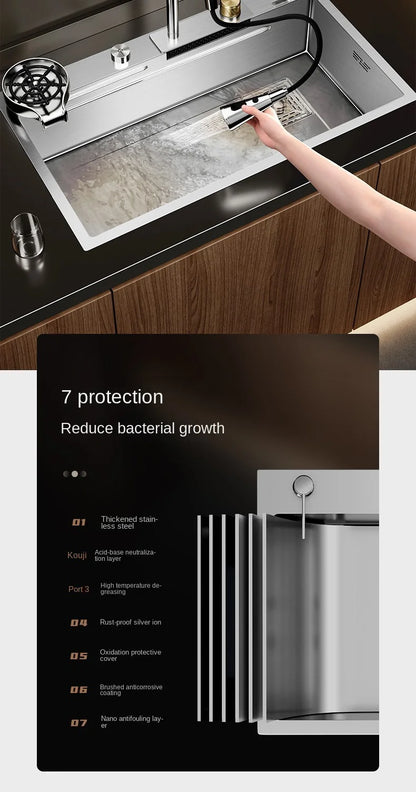 304 Stainless Steel Sink Waterfall Large Single Slot Kitchen Sink Vegetable Sink Stainless Steel Sink Household Sink