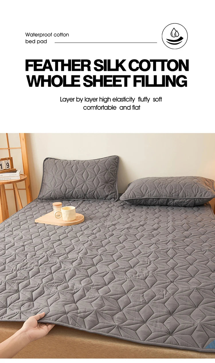 Waterproof Mattress Topper with Elastic Band Quilted Protector Pad Bedspread Winter Mattress Cover for Single/Double Bed 140/160.