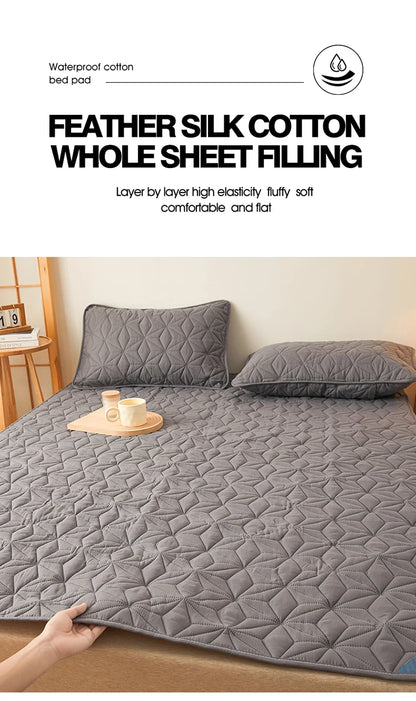 Waterproof Mattress Topper with Elastic Band Quilted Protector Pad Bedspread Winter Mattress Cover for Single/Double Bed 140/160.