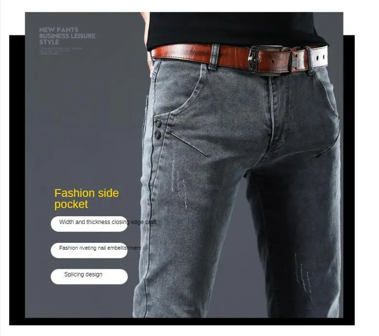 Winter Thick Plus Velvet Men Middle Waist Skinny Jeans Simple Fleece Warm Slim Fit Stretch Boy Casual Denim Pencil Pants.