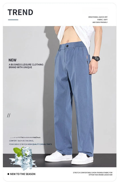 2025 Summer Thin Men's Soft Lyocell Casual Pants Breathable Fashion Solid Color Simple Male Trousers Brand Clothing.