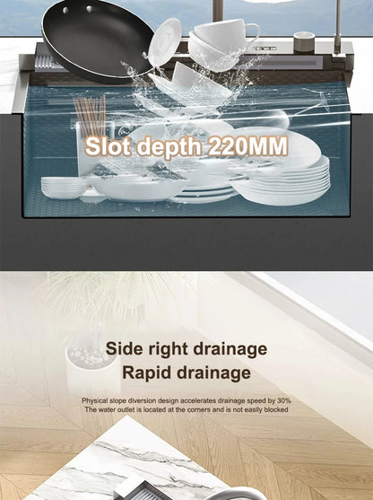 Küchenspüle, Wasserfall-Waschbecken aus Edelstahl, extra großer Einzelschlitz mit Digitalanzeige, Wasserhahn-Set für die Küche