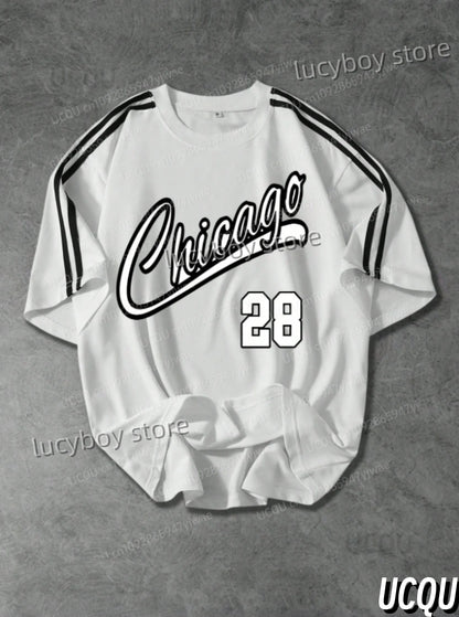 Summer Men Sports Loose Comfortable Men's T-Shirt No.28 Print Men's Short-Sleeved O-Neck Top Daily Street Mens T-Shirt.