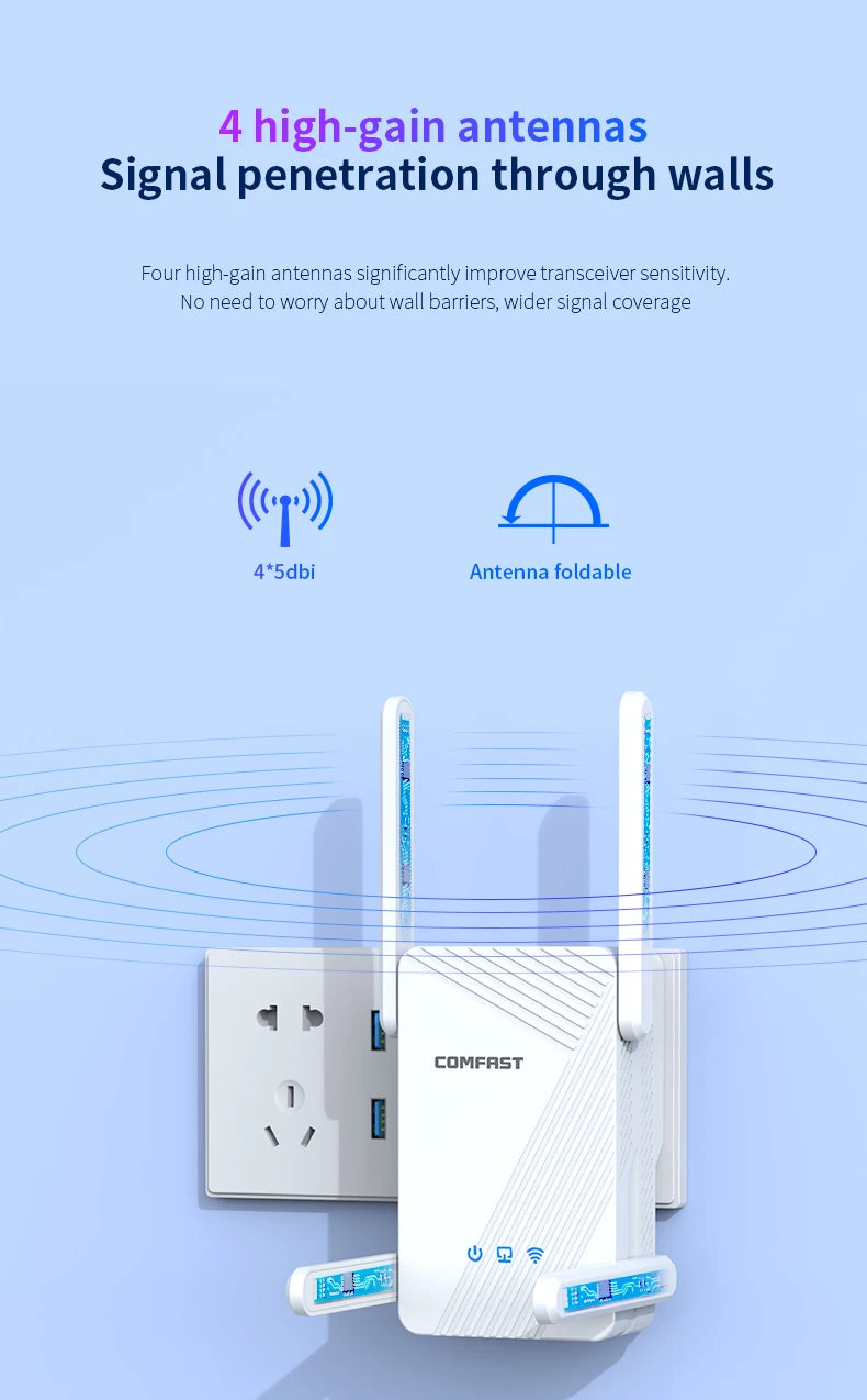 Comfast WIFI7 3570Mbps WiFi Repeater 2.4G/5G Wifi Extenders Dual-band WIFI Signal Amplifier 4*5dBi Antenna Repeator WPS/Reset.