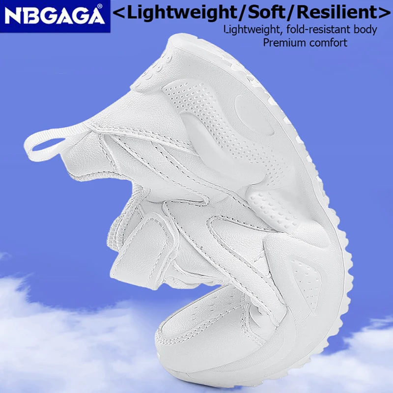 Weiße Kinder-Freizeitschuhe aus Leder für Jungen und Mädchen, Outdoor-Laufschuhe, atmungsaktives Mesh, für Kinder, Schule, Wandern, Sport, rutschfest.