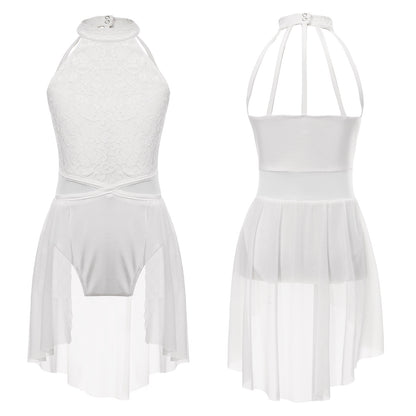 Mädchen Ballett Gymnastik Trikot lyrischen Tanz kleid ärmellose florale Spitze Tutu Tanz kleidung für Eiskunstlauf Bühnen performance