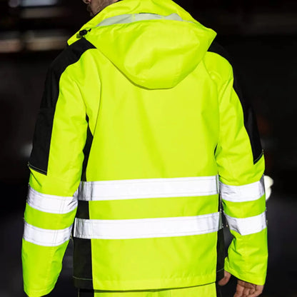 High Visibility Workwear Winter Clothes Hi Vis Suit Reflective Jacket Waterproof Winter and Pockets Reflective Work Pants Set.