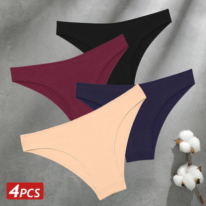 4PCS Seamless Cotton Panties Women Solid Color Briefs Sexy Low Waist Underpants Female Breathable Underwear Ladies Stretch Panti