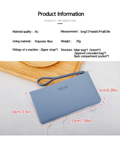 MIYIN Simple and Fashionable Women's Ultra Thin Long Wallet Solid Color PU Leather Zipper Wallet Large Capacity Portable Handbag.