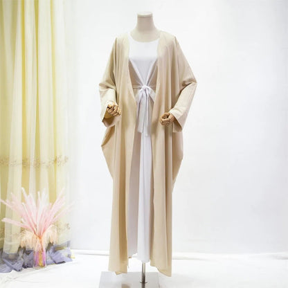 Offene Front Abaya Langarm solide Muslime aus Kaftan lose Maxi Länge Kleid Frauen Jilbabs Cardigan Mantel Damen bekleidung.