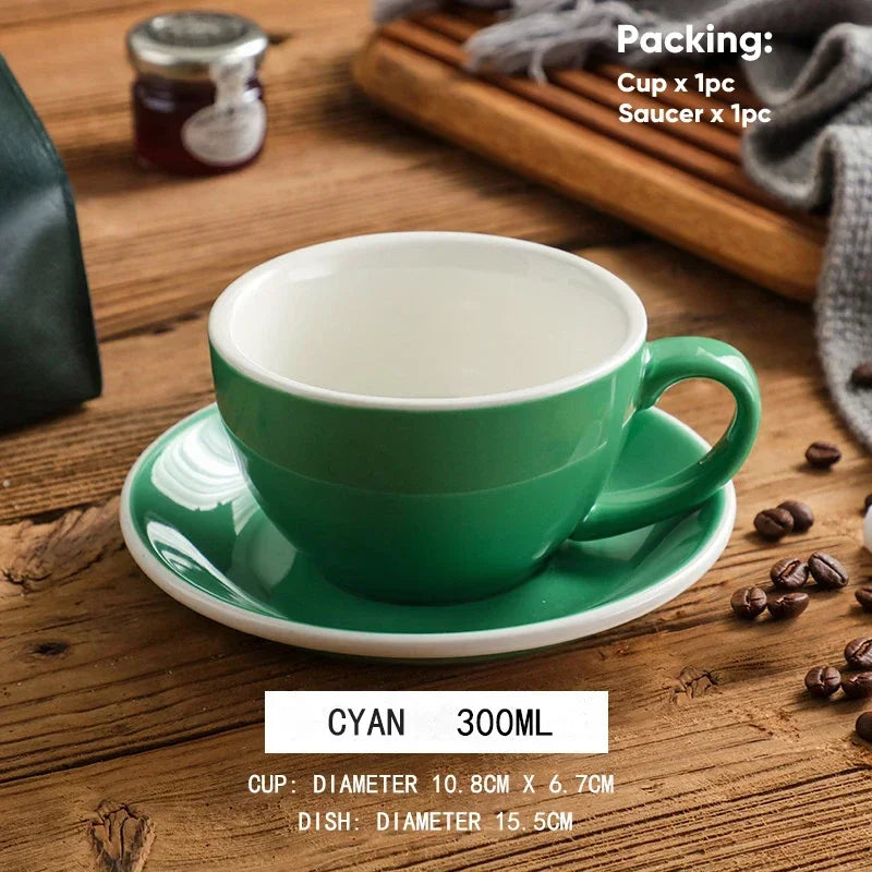 300ml Ceramic Coffee Cup and Saucer Set Pottery Latte Cups Breakfast Milk Mug Afternoon Teacup Porcelain Water Mugs Wholesale