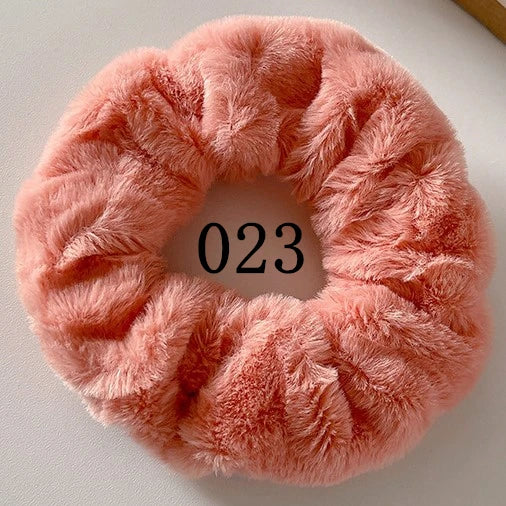 6pc Hair Scrunchies Furry Elastic Band Women Girl Ponytail Holder Rubber Ties Accessories Plush Faux Fur Soft Chiffon Headband.