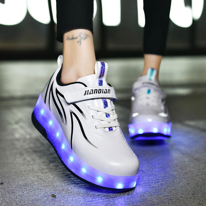 Two Wheels Children's Led Light Roller Skate Shoes For Kids Boys Girls Luminous Sneakers Skateboard USB Charging.