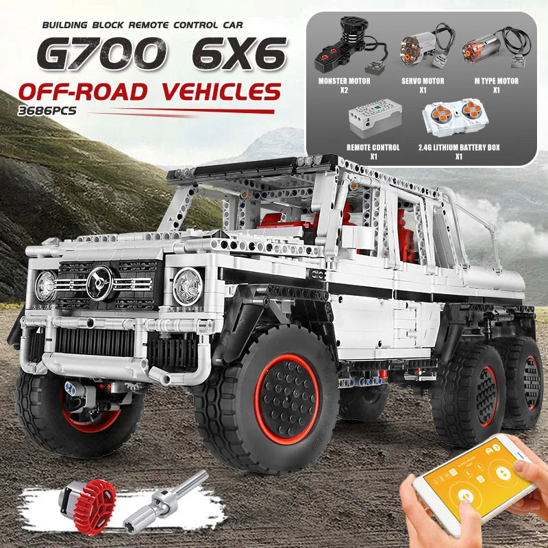 MOULD KING 13061 Technical Car Toys The APP&RC Motorized G63 6X6 Off-Road SUV Car Model Assembly Building Blocks Bricks Kid Gift.