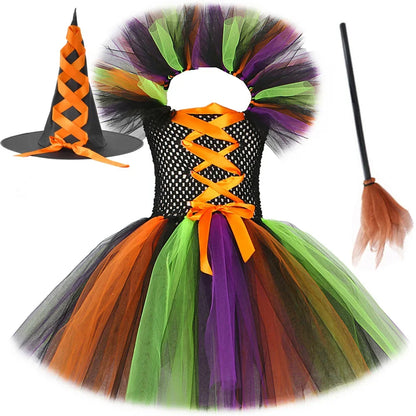 Halloween Malefice Kostüm für Kinder Karneval Party Kleidung Set Hexe böse Königin Cosplay Kostüm für Mädchen Phantasie Tüll Tutu Kleid