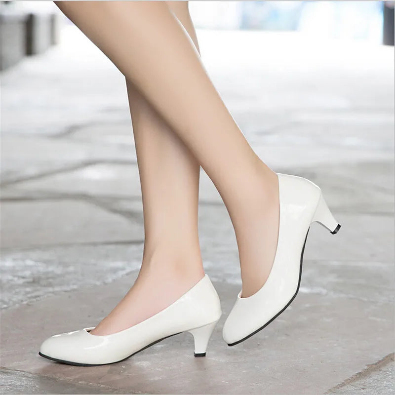 Shoes Ladies Pumps Medium Heel Nude Sexy High Heels Weeding Shoes Women Office Work White Pumps Party Shoes.