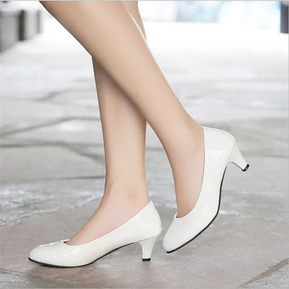 Shoes Ladies Pumps Medium Heel Nude Sexy High Heels Weeding Shoes Women Office Work White Pumps Party Shoes.