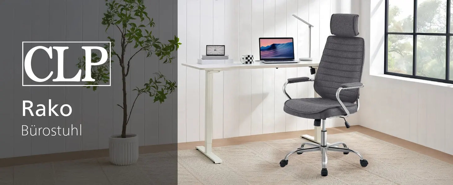 CLP Bürostuhl ergonomisch Rako, Schreibtischstuhl höhenverstellbar drehbar Stoffbezug, Backrest mit Kopfstütze