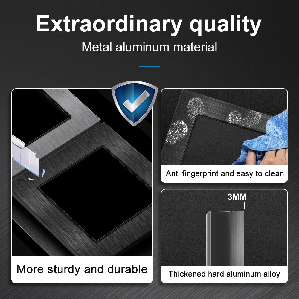 SRAN Eu-Steckdosen, 82/153/224 x 82 mm, schwarzes Panel aus Aluminiumlegierung, 16 A USB-Wandsteckdose Typ C, Heimbüro.