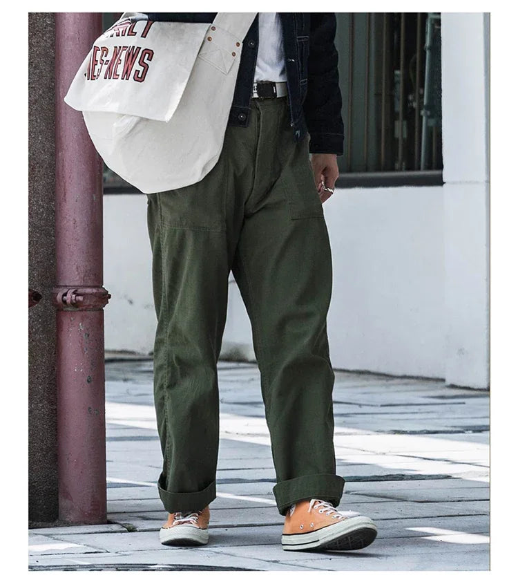 Bronson 1947 Model 838A OD7 Fatigue Utility Pants Men HBT OG-107 Baker Trousers.