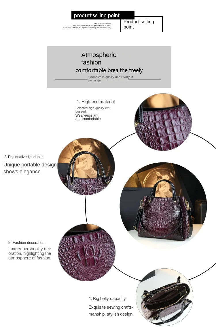 Genuine Leather Women Handbags New Tote Bag Fashion Crocodile Print Bucket Bag Retro Shoulder Messenger Bags Trend 2025.