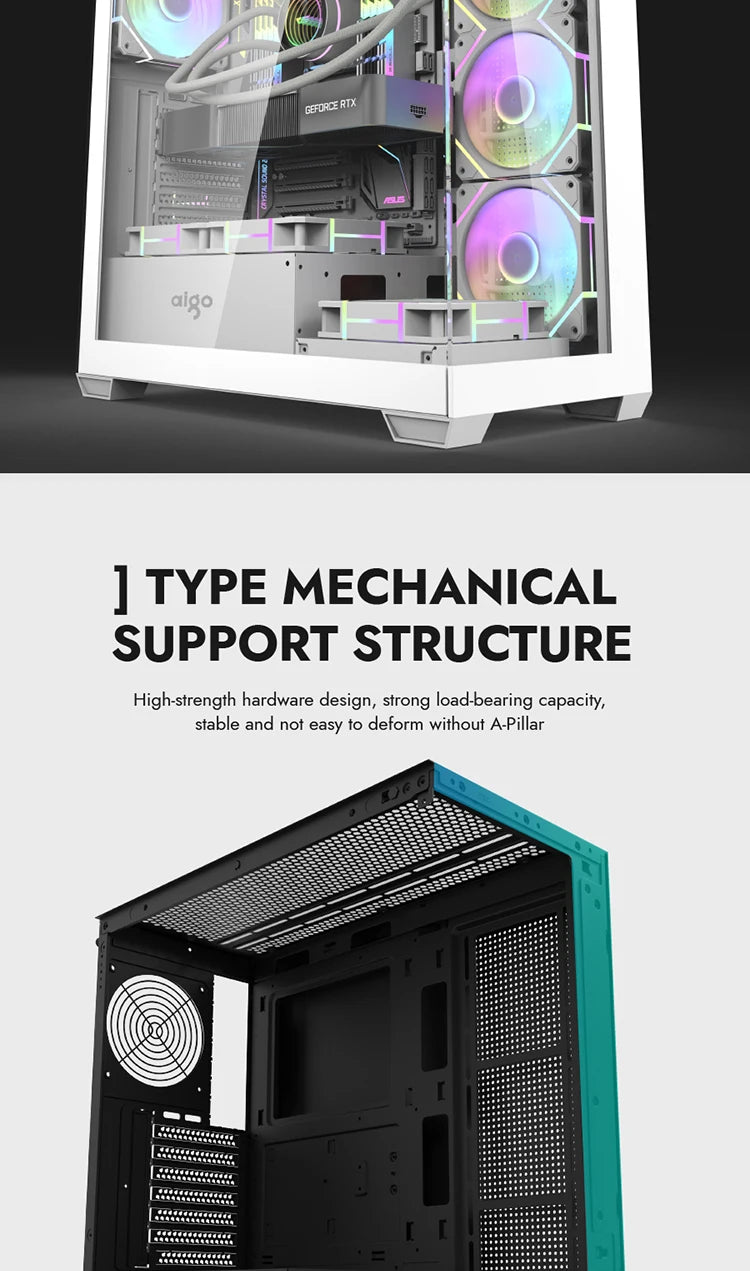 Aigo AS900 PC Case 270° Panoramic Design ATX M-ATX ITX Sea View Room Side Transparent Desktop Chassis Diy Gaming Computer Case.