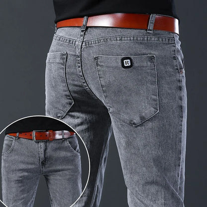Men New Fashion Comfortable Slim Fit Jeans Male Loose Straight Smart Casual Denim Pants Regular Look Taller Elasticity Trousers.