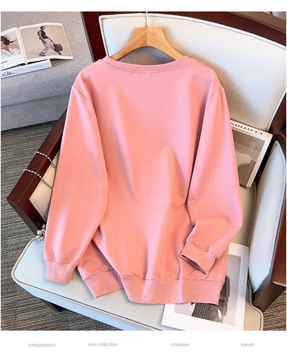 175kg plus size Damen büste Frühling Herbst lose Langarm bedrucktes Sweatshirt Top schwarz rosa 6xl 7xl 8xl 9xl 10xl 11xl