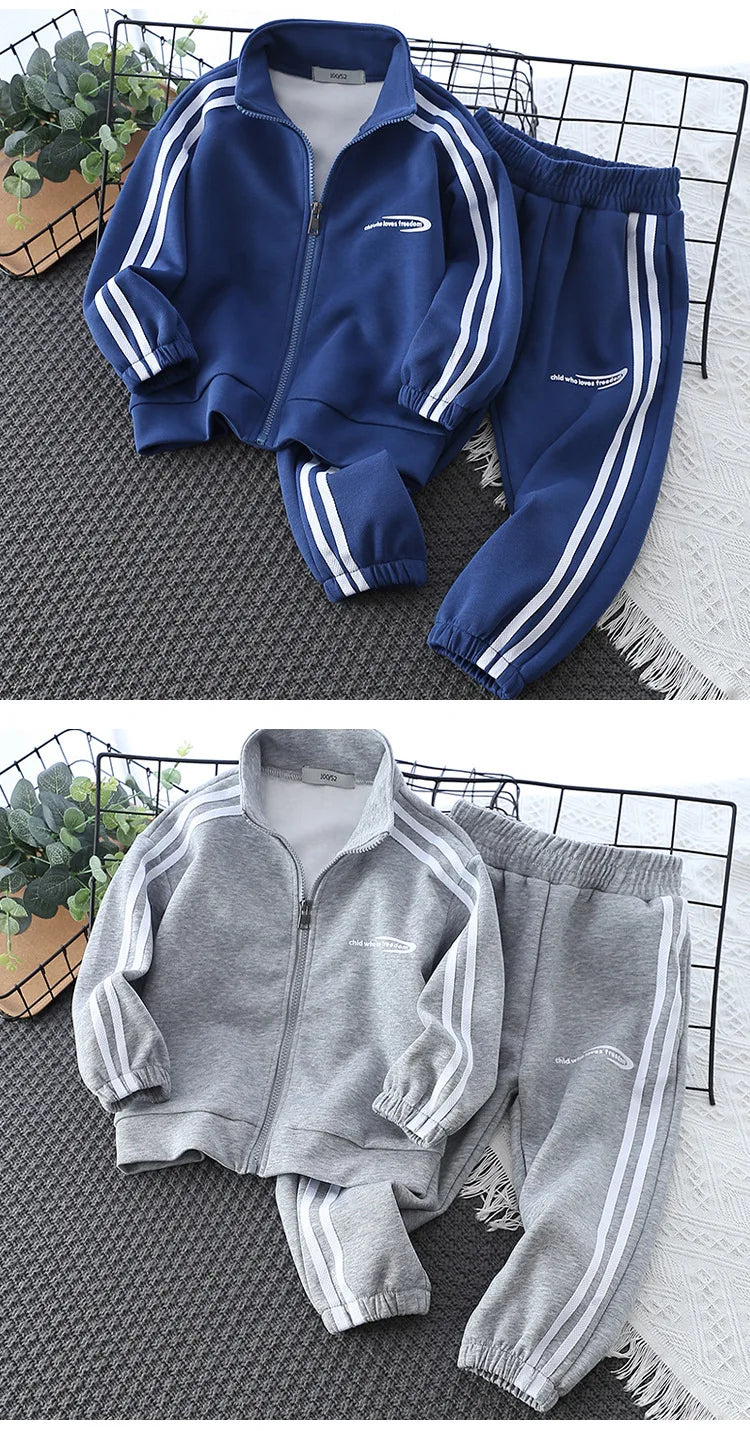 School Uniform Children's Sport Clothing Sets Boys Tracksuit Spring Stripe Kids Sweatshirt Pants 2Pcs For Age 2-10 Years Wear.