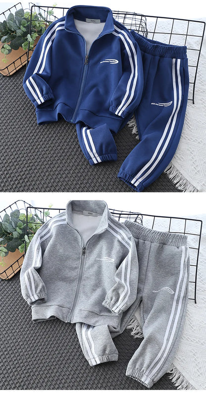 School Uniform Children's Sport Clothing Sets Boys Tracksuit Spring Stripe Kids Sweatshirt Pants 2Pcs For Age 2-10 Years Wear.