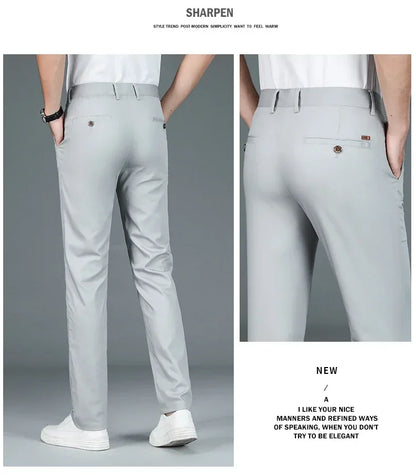 Summer New Men's Bamboo Fiber Slim Business Casual Pants Fashion Classic Breathable Designer Formal Long Trouser Male Clothing.