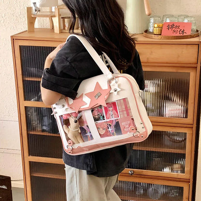 Y2K Trendy Star Ita Bag Lolita Girl Transparent Pocket Fashion Crossbody Bag Women's DIY Display Shoulder Bag Cute Purse Handbag.