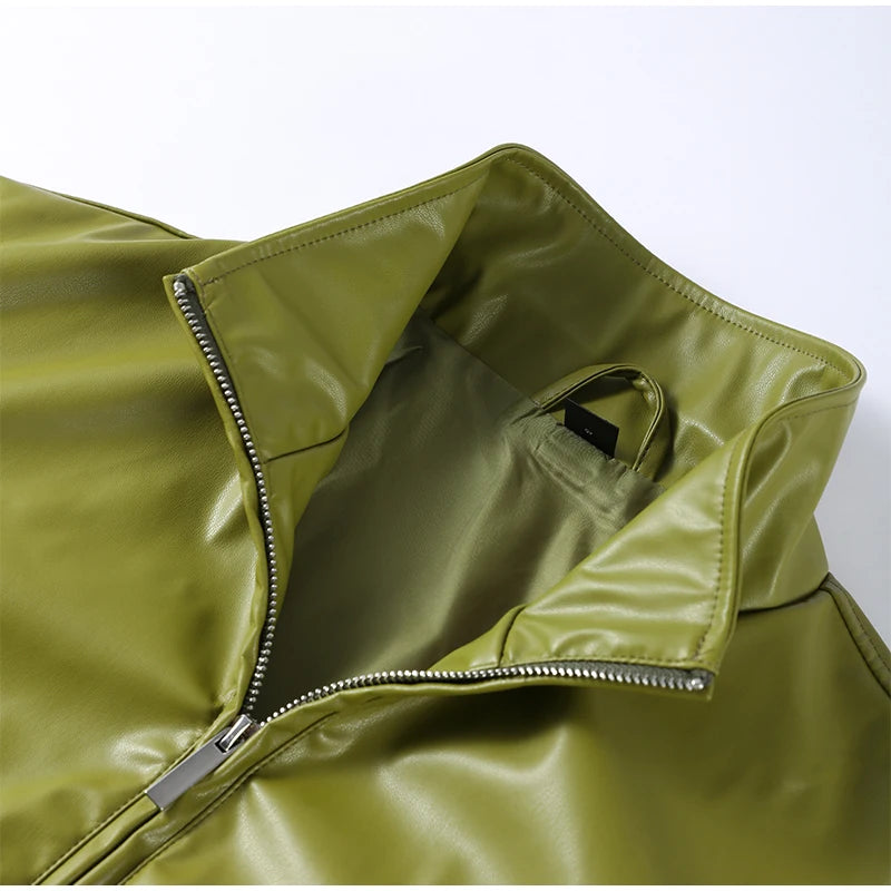 Chic Stand Collar Leather Long Skirt Sets Women Long Sleeve Jackets Spliced Solid Skirts 2025 Autumn Lady Y2k Outfits dress.