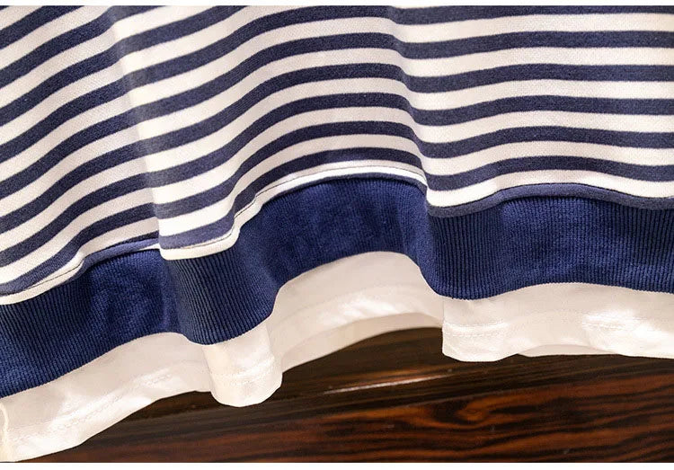 150Kg Plus Größe frauen Fehlschlag 157 Frühling Herbst Neue Lose Gefälschte Zwei-Stück Lange Ärmeln Gestreiften sweatshirt 5XL 6XL 7XL 8XL 9XL.