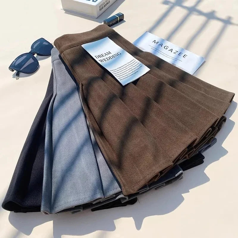 Faux Wool Pleated Skirts for Women Y2K Autumn Winter High Waist Preppy Woolen Jk Dance Skirt Korean Streetwear Female Mini Skirt.