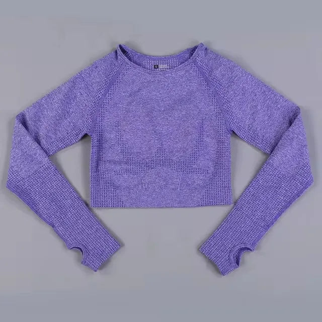 Long Sleeve Gym Crop Top Sports Yoga Top Women Seamless T-Shirts Fitness Crop Top Sport Active Wear Workout Athletic Shirts.