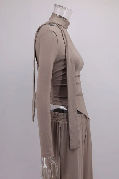 Autumn Winter Casual Pant Sets for Women Sexy Off The Shoulder Top and Long Pant Outfits Fashion Irregular Two Piece Set 2025.