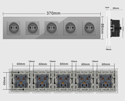 Nywp Französisch standard stecker, glas wallboard, Französisch netzteil, 16a 220V erdung buchse, kind schutz tür.