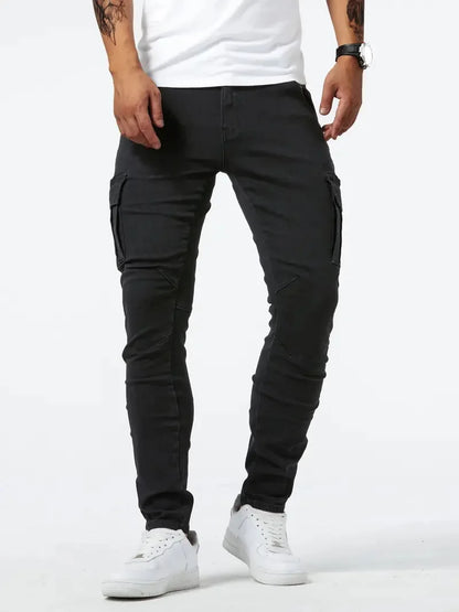 Neue Jeans Herren Seitentasche Skinny Jeans Schlank Einfarbig Hohe Taille Denim Bleistift Hosen Sommer.