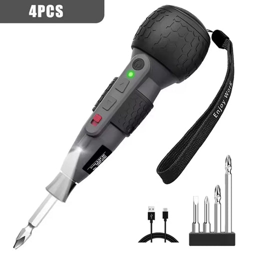 Leistungsstarker Mini-Elektroschrauber, Mini-Bohrmaschine, 3-stufiges Drehmoment, Typ C, LED-Licht, Stiftstil, Heimwartung, einfach für Anfänger