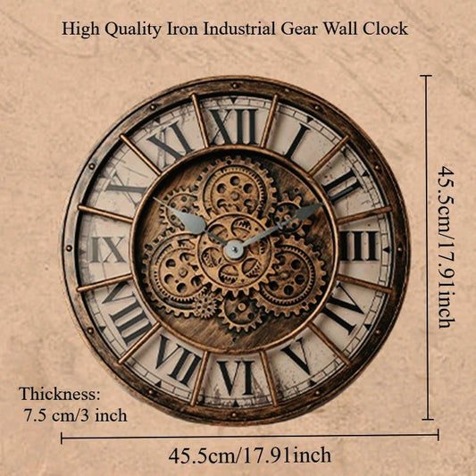 45 cm Luxus Kreative Wanduhr Vintage 3D Getriebe Rotierenden Design Kunst Wanduhr Hause Große Index Stille Schlafzimmer Dekoration uhr