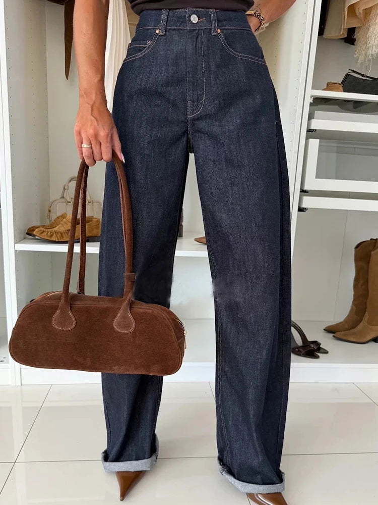 Women's Denim Style Long Sleeve Coat And Straight Pants Two-Piece Sets Autumn Winter Chic Outfit Turn-Down Collar Ladies Suits.