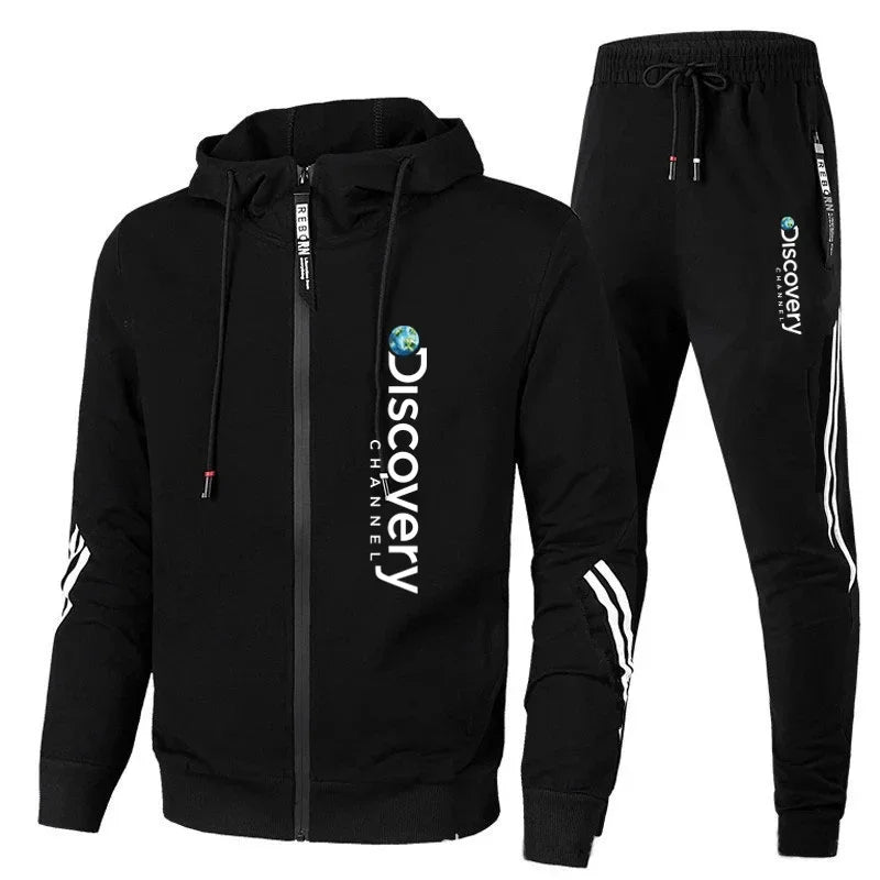 Spring and autumn new men's brand clothing gym sportswear 2 sets zipper jacket + leisure sports jogging pants 2 sets.